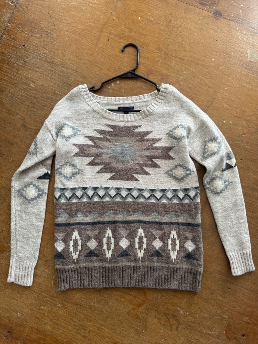 American Eagle Outfitters Beige & Brown Aztec Crewneck Sweater